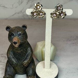 Coro Vintage Signed Pink 3 Flower Cluster Screw Back Earrings